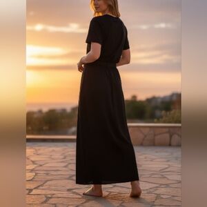 Large Petite Black Y2K Maxi Skirt Side Slit Fully Lined